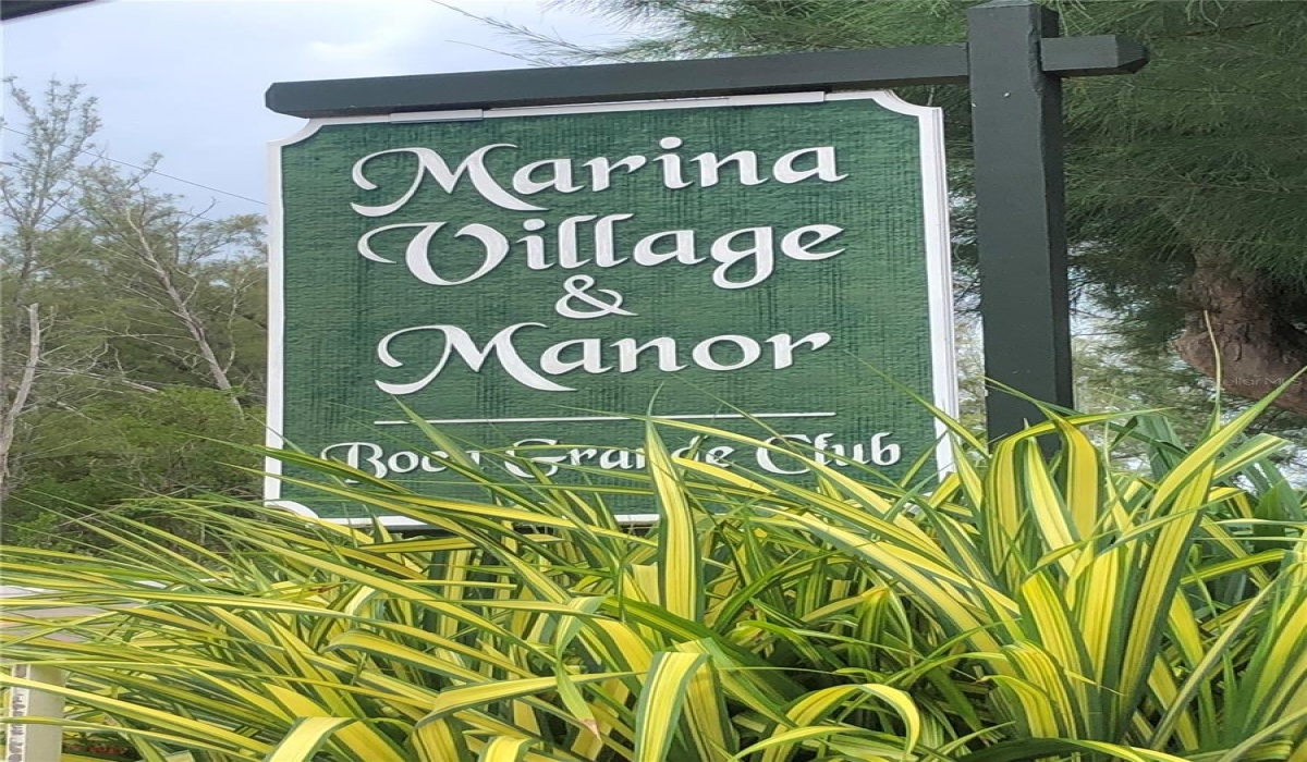Entrance to Marina Village on Gasparilla Road.