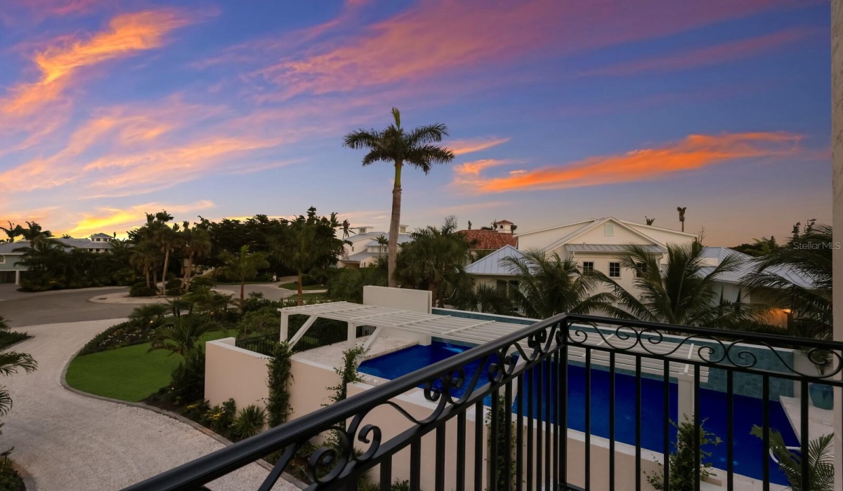 View of Pool/Garden from Primary Bedroom  Terrace (Sunrise Views)
