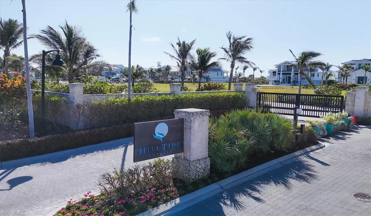 Gated entrance to Hill Tide Estates - security code required